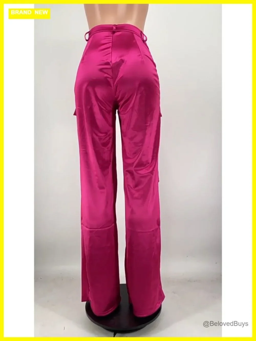 Satin Cargo Pants High Waist Multiple Pockets Wide Leg Trouser